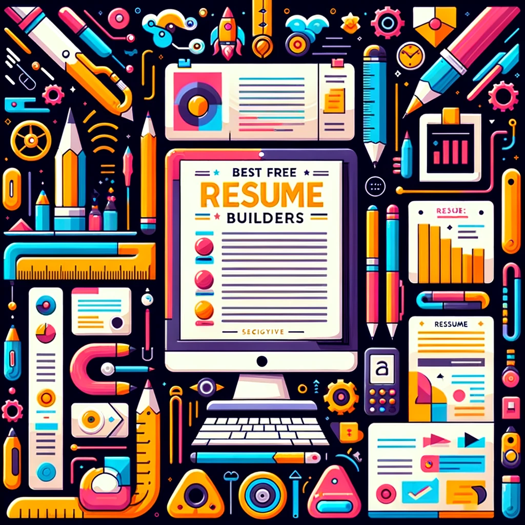 DALL·E 2024-01-14 19.25.59 – An engaging and colorful illustration representing the best free resume builders. The image should feature a large, impressive resume at the center, s